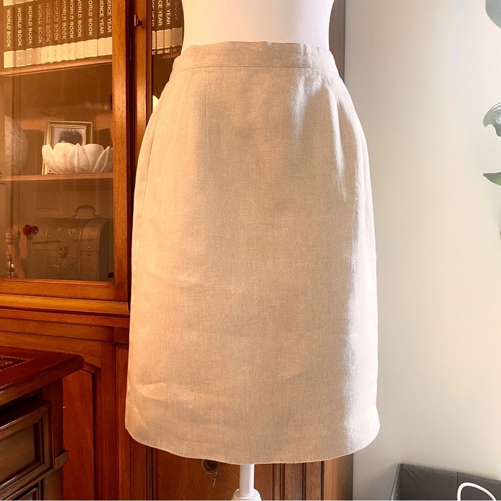 VTG TALBOTS 100% Irish Linen Tweed Lined Skirt Womens 4 Beige Career Spring